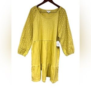 NWT Time & Tru XXL Yellow Gold Peasant Style Knee Length Dress